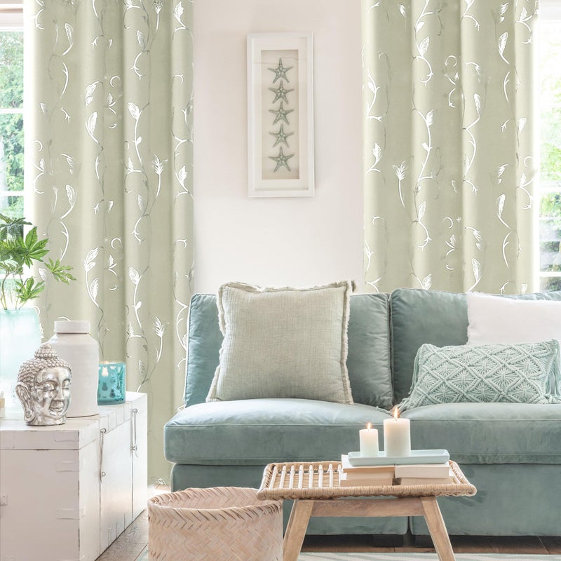 BUHUA Blackout Curtains Silver Foil Print Flower Vine Grommet Drapes, Room Darkening Thermal Insulated Curtains, Noise Reducing Curtain for Bedroom, Cream, 52Wx63L, 2 Panels - Image 3