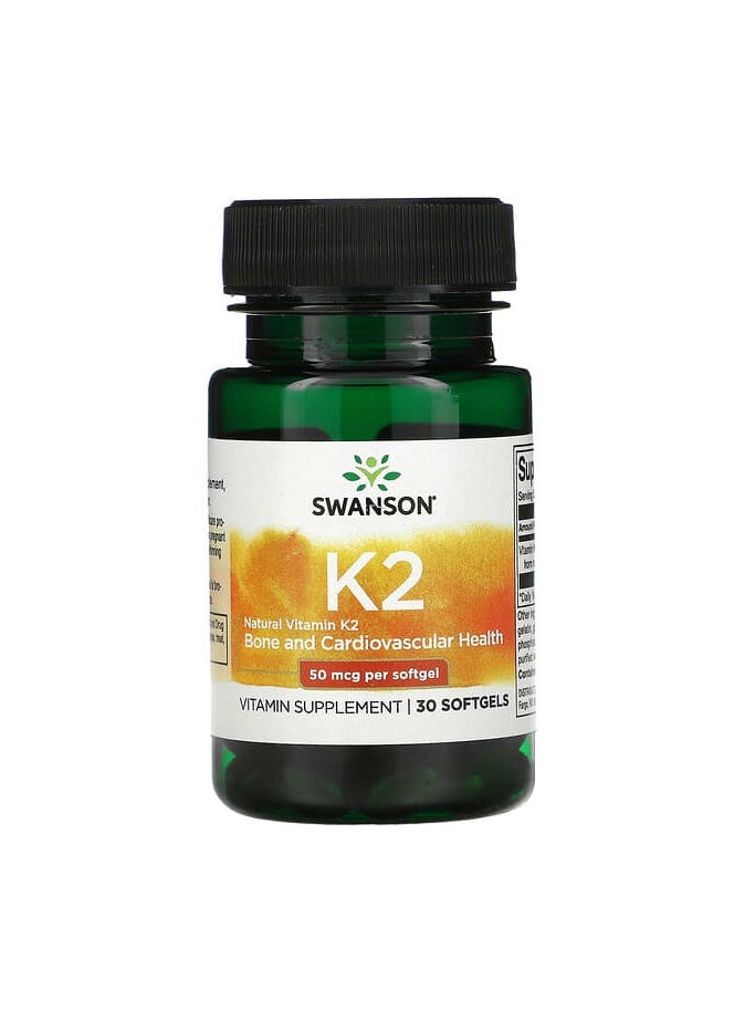 SWANSON Natural Vitamin K2, 50 mcg, 30 Softgels 