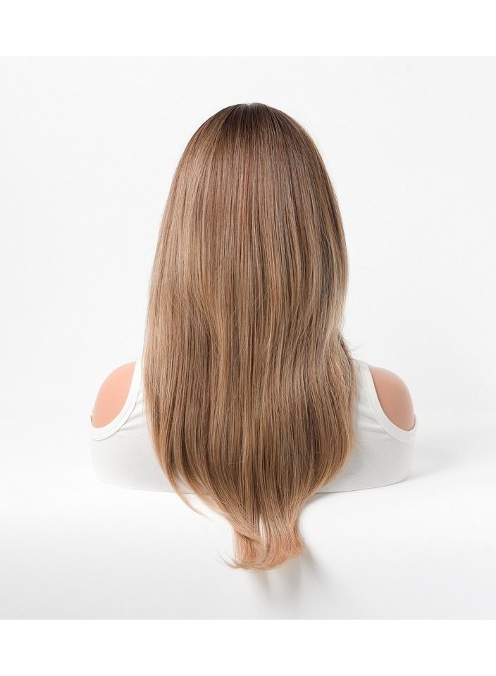 إستيل شعر مستعار كامل للباروكة الاصطناعية مقاومة للحرارة شعر مستعار طبيعي طويل مستقيم مع الانفجارات سيدة الألياف باروكة أنيقة بني فاتح - Image 4