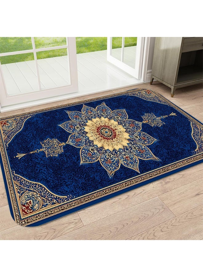 Mandala Floral Arabic Pattern Area Rug - Blue & Gold Polyester Mat for Home Decor - Image 5