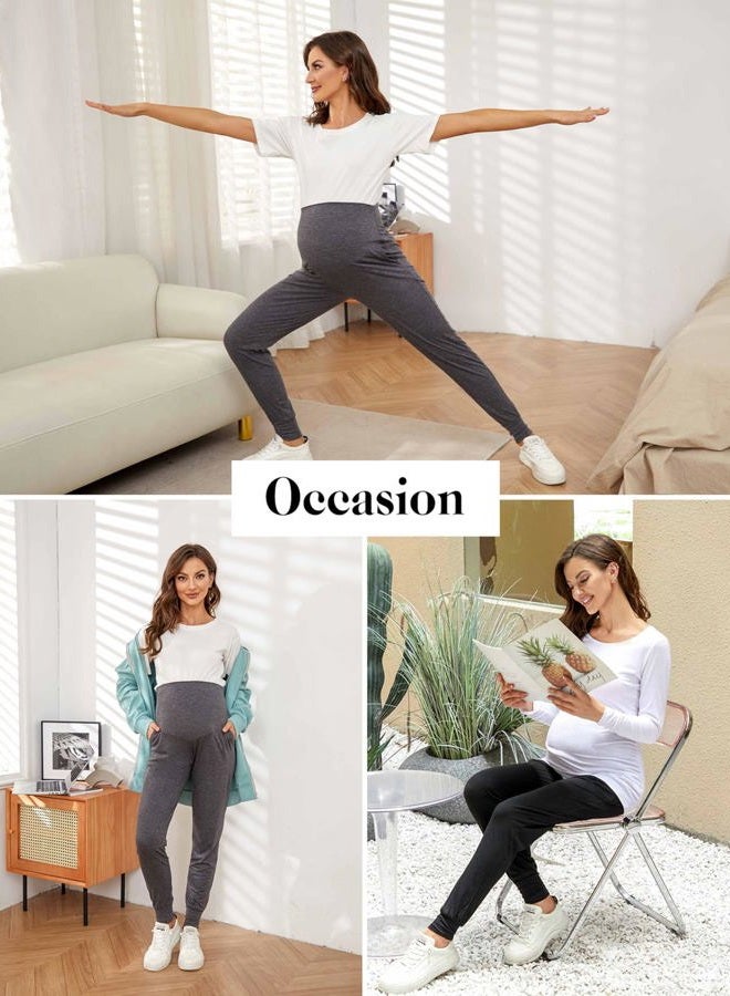Liu & Qu Maternity Women's Casual Pants Stretchy Comfortable Lounge Pants, 1.black+dark Grey, L - Image 3