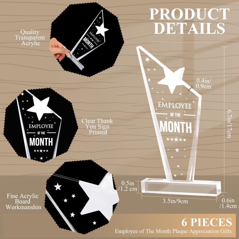 Roowest 6 Pcs Employee of The Month Plaque Teacher Appreciation Gifts for Nurses Coworkers Acrylic Plaque Award Keepsake Reward for Employee Colleague Volunteer Office Business Favor - Image 2