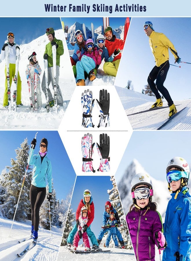 Zando Kids Gloves for Boys Girls Winter Snow Gloves Kids Ski Gloves Waterproof Insulated Snowboarding Gloves Outdoor Gloves Windproof Gloves Warm Gloves Gloves Mittens Black&Grey Flower 9-13 - Image 5