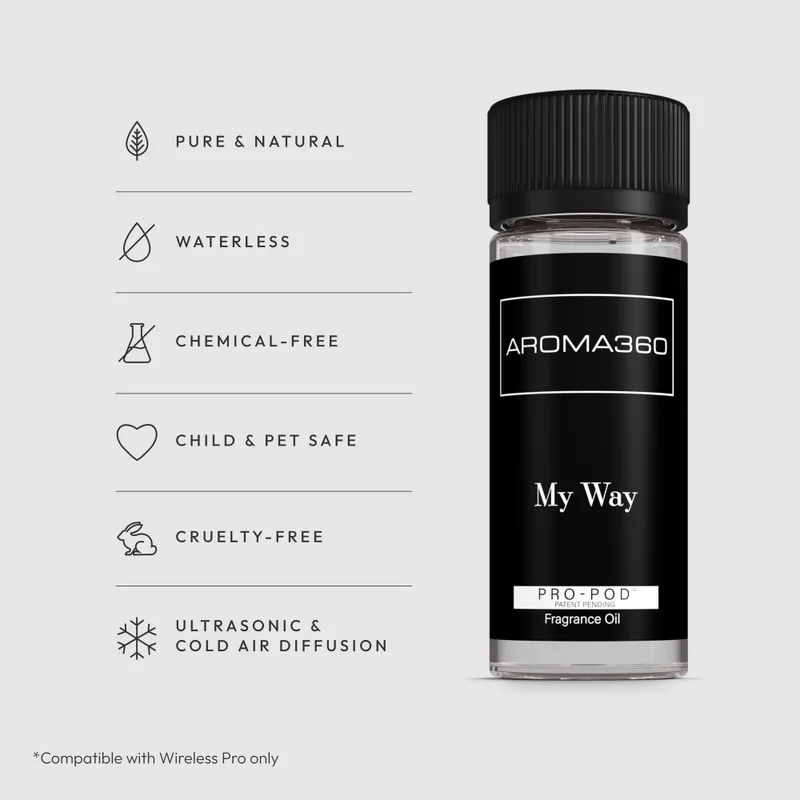 أروما 360  My Way Pro-Pod Oil Blend - Hotel Inspired for Luxury Essential Oil Diffusers - Aromatherapy Scent Diffuser Oil - Leather, Sandalwood, and Amber - 50 mL, 1.7 fl oz