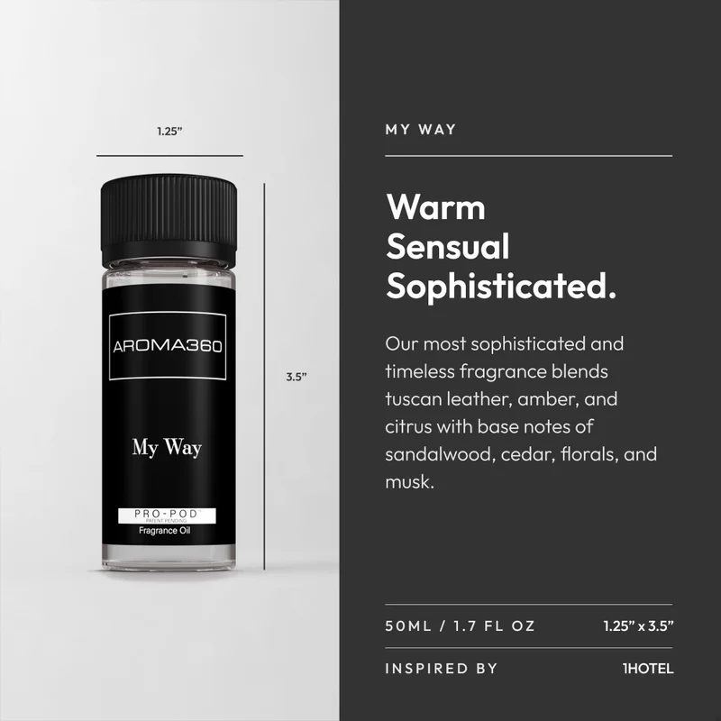 Aroma360  My Way Pro-Pod Oil Blend - Hotel Inspired for Luxury Essential Oil Diffusers - Aromatherapy Scent Diffuser Oil - Leather, Sandalwood, and Amber - 50 mL, 1.7 fl oz  | Best Price UAE