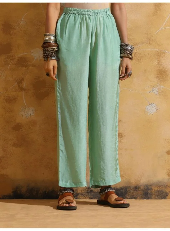 trueBrowns trueBrowns Mint Green Muslin Silk High-Slit Kurta Pant Set