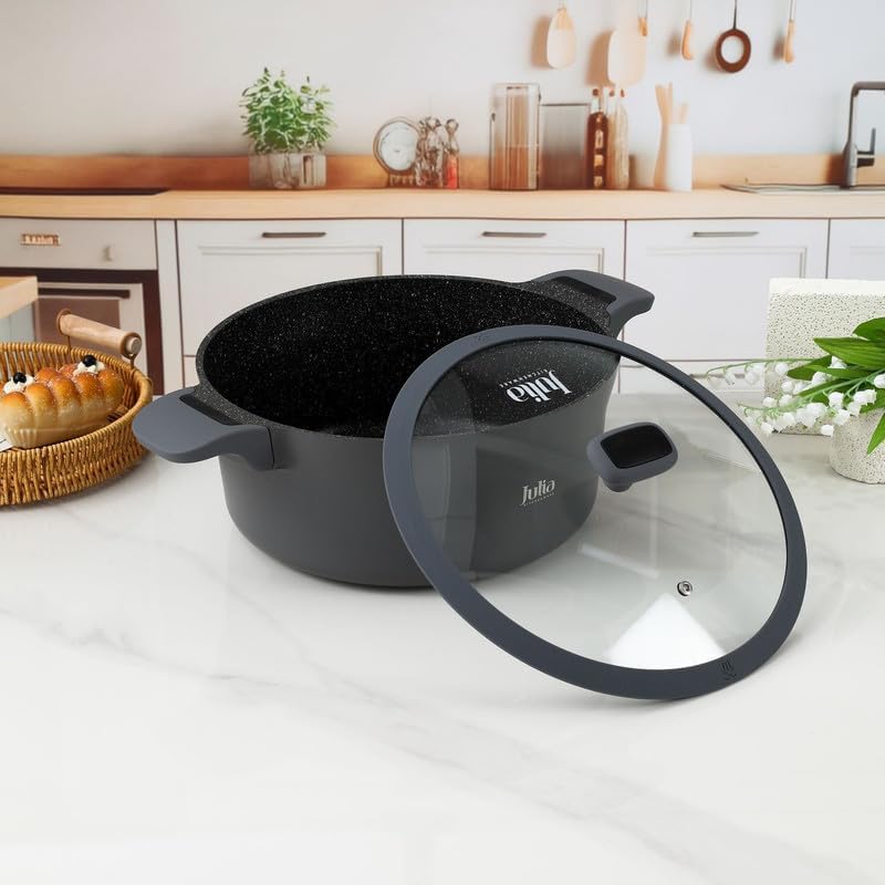 جوليا قِدر جوليا إيليت إيدج 32 سم مع غِطاء - رمادي - جرانيت أسود غير لاصق - يدعم الحث الحراري - Image 2