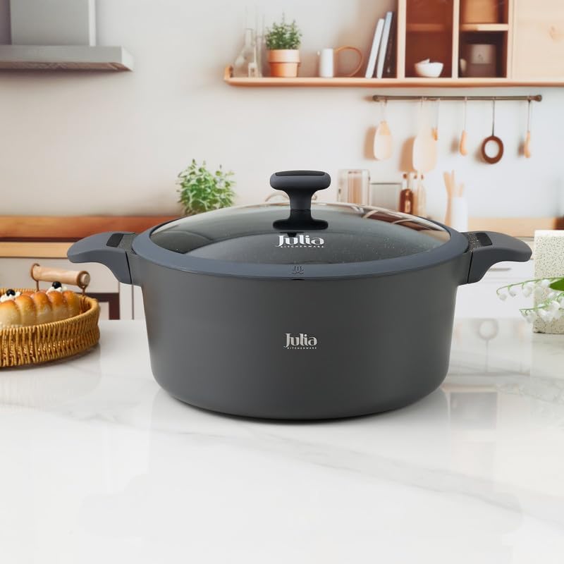 جوليا قِدر جوليا إيليت إيدج 32 سم مع غِطاء - رمادي - جرانيت أسود غير لاصق - يدعم الحث الحراري - Image 1