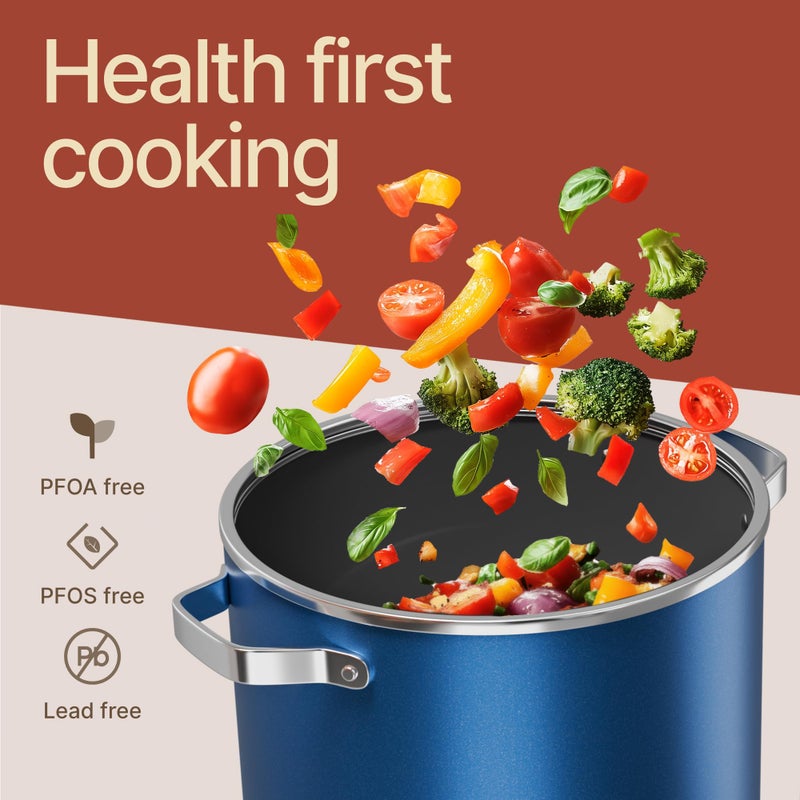 BAKKENMASTER Bakken 16 Quart Ceramic Coated Stock Pot with Lid, Easy Clean Nonstick Pot, Tempered Glass Lid, Riveted Stainless Steel Handles, Oven Safe Up To 500Â°F, PTFE & PFAS Free, All Stove Compatible, Blue - Image 5