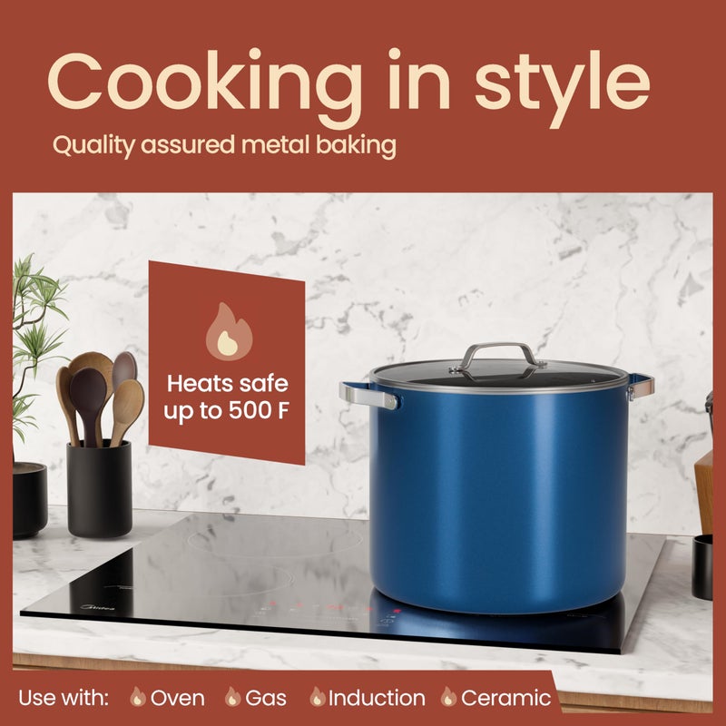 BAKKENMASTER Bakken 16 Quart Ceramic Coated Stock Pot with Lid, Easy Clean Nonstick Pot, Tempered Glass Lid, Riveted Stainless Steel Handles, Oven Safe Up To 500Â°F, PTFE & PFAS Free, All Stove Compatible, Blue - Image 3
