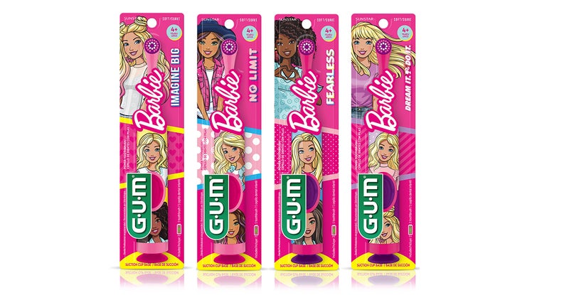 GUM Barbie Kids Battery Power Electric Toothbrush with Suction Cup Base for Home or Travel Oral Health and Dental Plaque Removal, Ages 3+, 1ct(4Pk) - Image 1