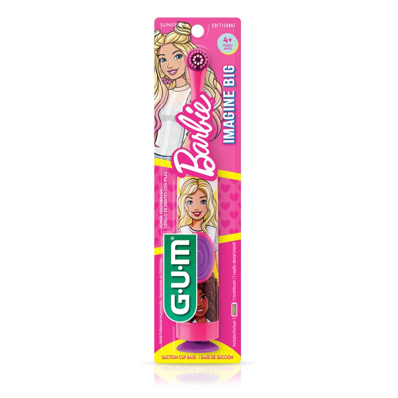 GUM Barbie Kids Battery Power Electric Toothbrush with Suction Cup Base for Home or Travel Oral Health and Dental Plaque Removal, Ages 3+, 1ct(4Pk) - Image 3