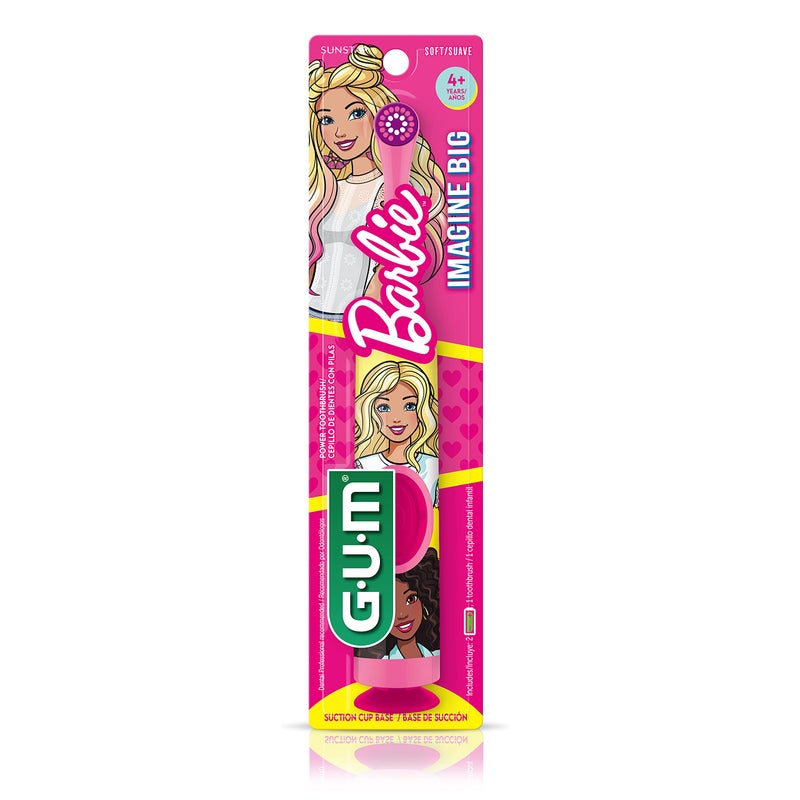 GUM Barbie Kids Battery Power Electric Toothbrush with Suction Cup Base for Home or Travel Oral Health and Dental Plaque Removal, Ages 3+, 1ct(4Pk) - Image 5