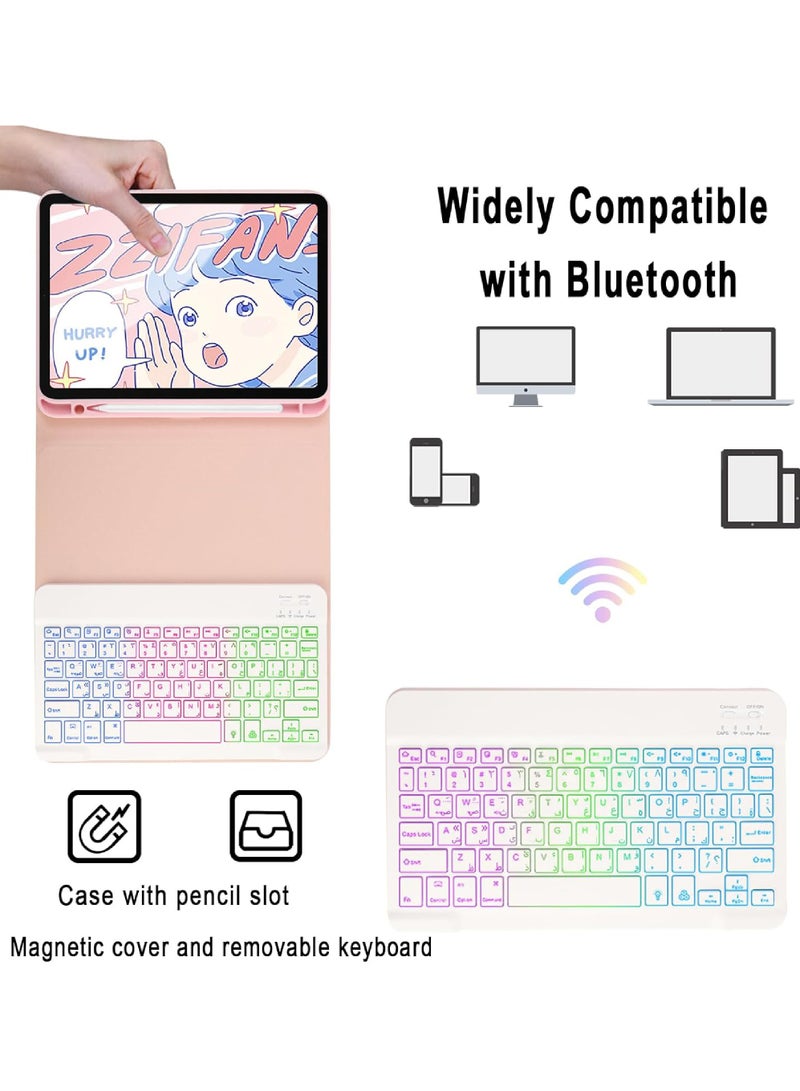 Rock Pow Case with Arabic Keyboard for iPad Air 11 inch (M3 2025/M2 2024) iPad Air 5th 4th 10.9 inch 2022 2020,7 Color Rainbow Backlit Detachable Keyboard Type-C Charging with Magnetic Cover - Image 5