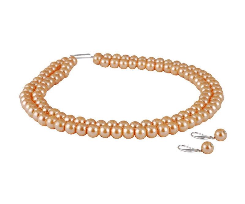 JFL - Jewellery for Less Combo Imitation 8mm Round Pearl Double Strand Necklace Set Moti Mala Pearl Set With Earrings Handcrafted - Image 1