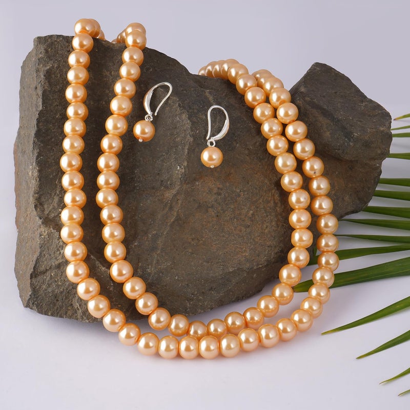 JFL - Jewellery for Less Combo Imitation 8mm Round Pearl Double Strand Necklace Set Moti Mala Pearl Set With Earrings Handcrafted - Image 4