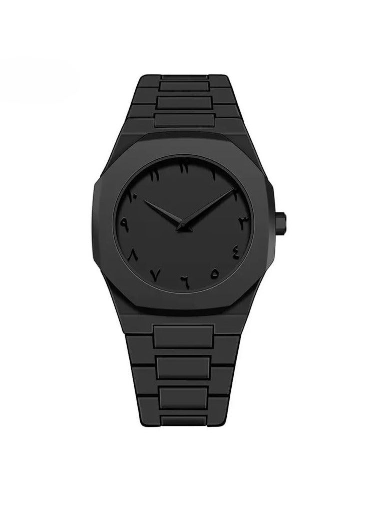 Men's Analog Quartz Wrist Watch – Full Black Stainless Steel, Arabic Numerals, Classic Round Dial, Waterproof Elegant Watch for Men