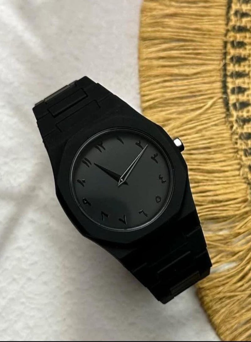 Men's Analog Quartz Wrist Watch – Full Black Stainless Steel, Arabic Numerals, Classic Round Dial, Waterproof Elegant Watch for Men