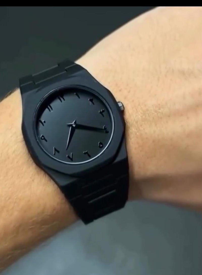 Men's Analog Quartz Wrist Watch – Full Black Stainless Steel, Arabic Numerals, Classic Round Dial, Waterproof Elegant Watch for Men