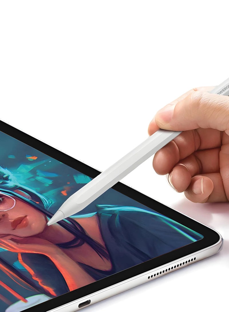 باورولوجي قلم Néotec Active Stylus مع شحن لاسلكي وتحكم بالإيماءات / قلم مغناطيسي متوافق مع iPad Pro/Air/Mini (2018 والإصدارات الأحدث) / مع حساسية الإمالة ورفض راحة اليد - أبيض - Image 2
