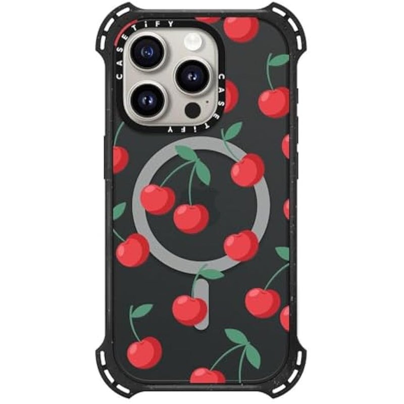 Casetify Bounce iPhone 15 Pro Case 【6X Military Grade Drop Tested / 21.3ft Drop Protection/Compatible with Magsafe】 - Cherries - Triple Black - Image 1