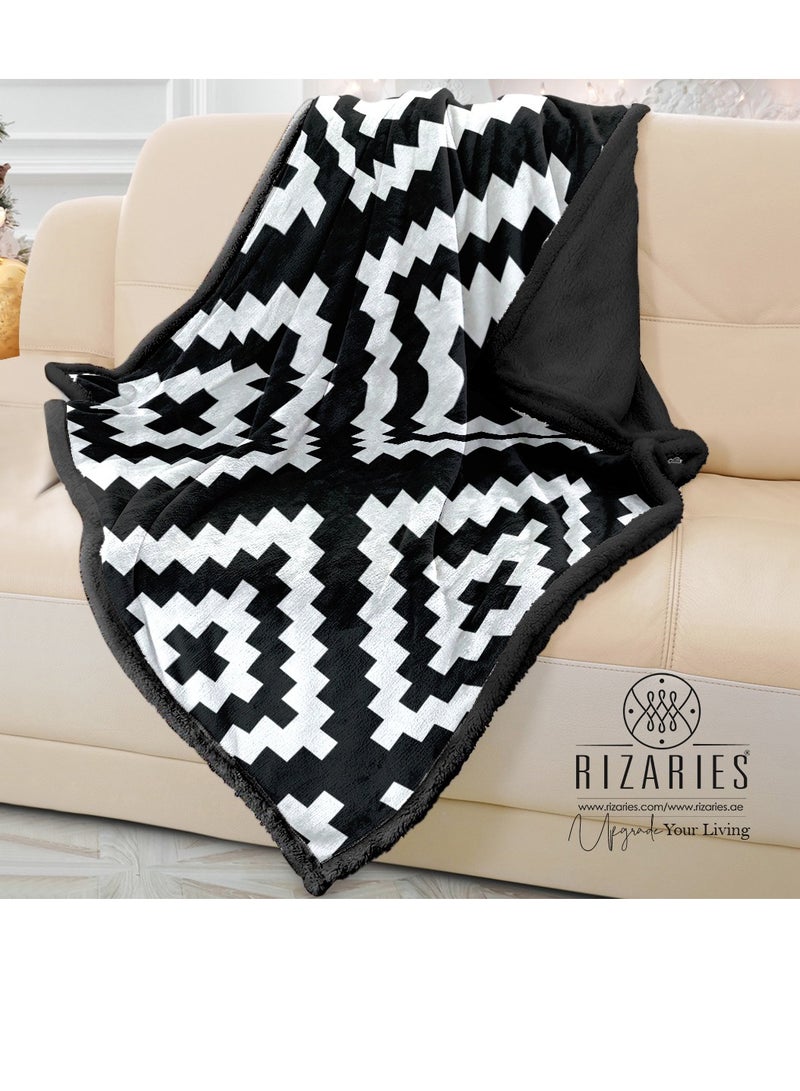 RIZARIES Soft Black White Geometric Sofa Blanket Throw - Image 1