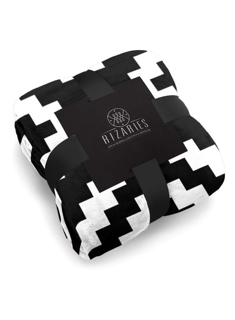 RIZARIES Soft Black White Geometric Sofa Blanket Throw - Image 2