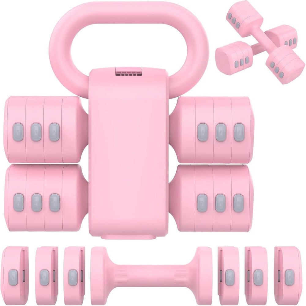 Adjustable Dumbbells Set - 2-in-1 4-Level Free Weights with Kettlebell Form, Quick Change 1/1.5/2/2.5kg Each for Women's Home Gym and Outdoor Training, دمبل قابل للتعديل للسيدات