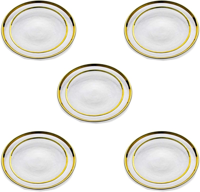 NUPTIO NUPTIO Charger Dinner Plates Glass Gold Rim Chargers Under Plate Sets Bulk 10PCS Clear Glass Tray Round Salad Dishes for Dining Wedding Party Christmas Easter Event Dessert Table Decoration  - Image 1