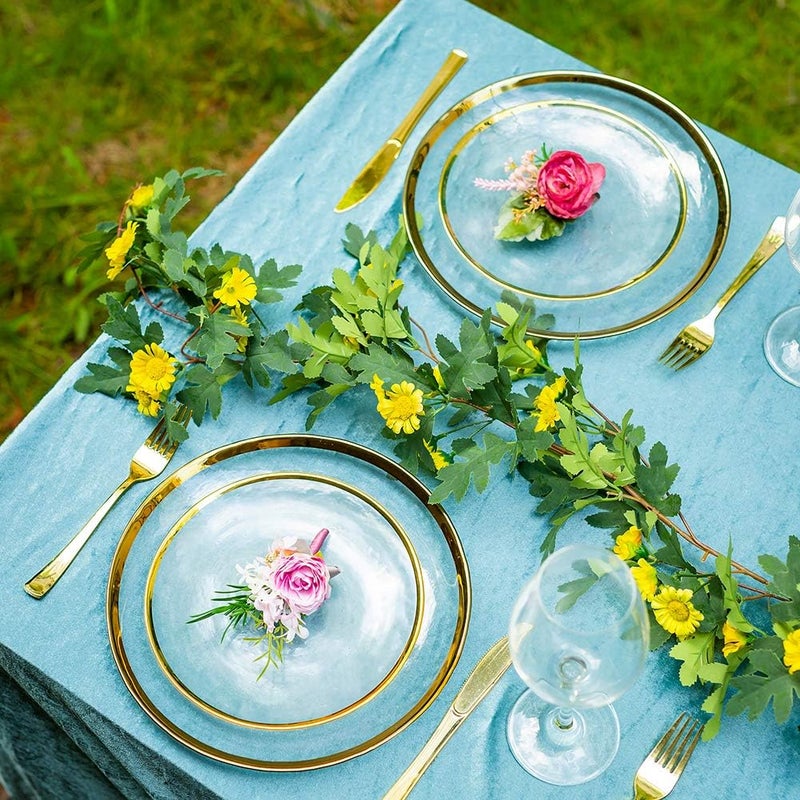 NUPTIO NUPTIO Charger Dinner Plates Glass Gold Rim Chargers Under Plate Sets Bulk 10PCS Clear Glass Tray Round Salad Dishes for Dining Wedding Party Christmas Easter Event Dessert Table Decoration  - Image 4