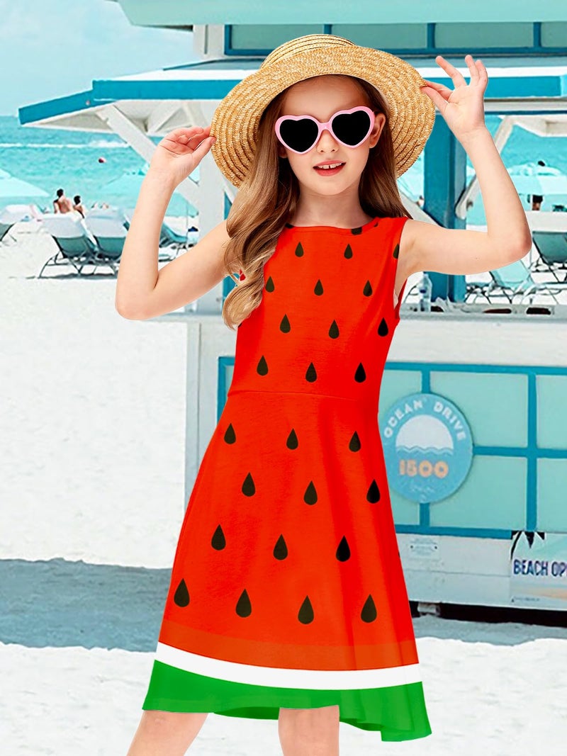 Remimi فستان بطيخ للبنات من ريمي - فستان كاجوال للشاطئ من القطن لعيد الهالوين - ملابس فواكه 3-4 سنوات - Image 5