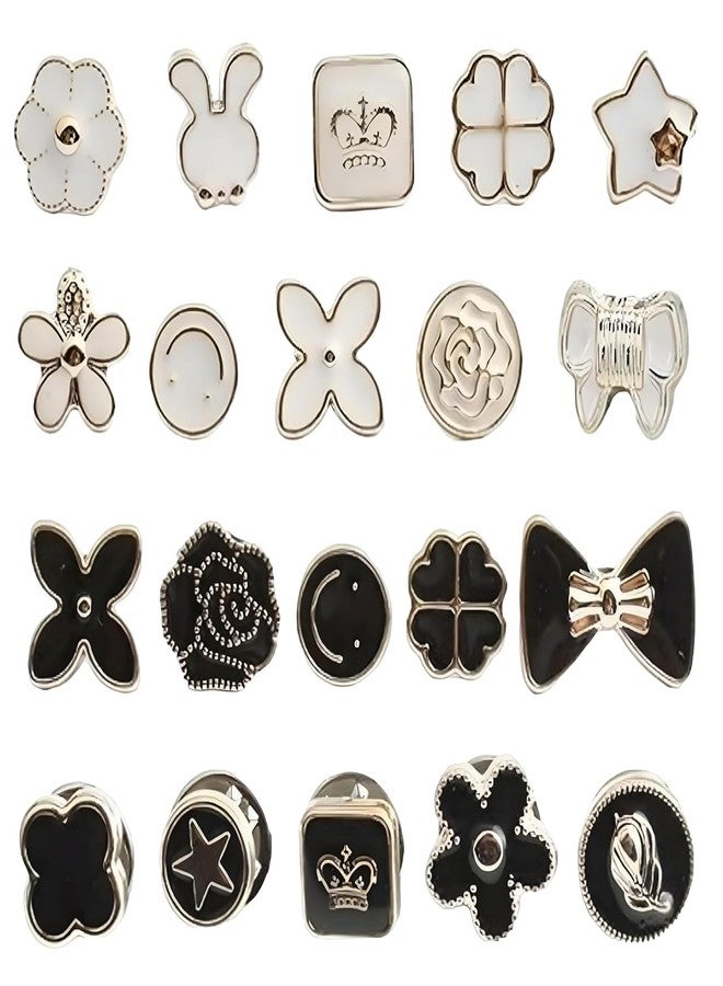 MGNLR Women Shirt Brooch Buttons Pearl No Sew Button Pins Safety Rhinestones Mini Brooch Pins Cover up Button (20 pcs) (white and black button 20 pcs) - Image 1
