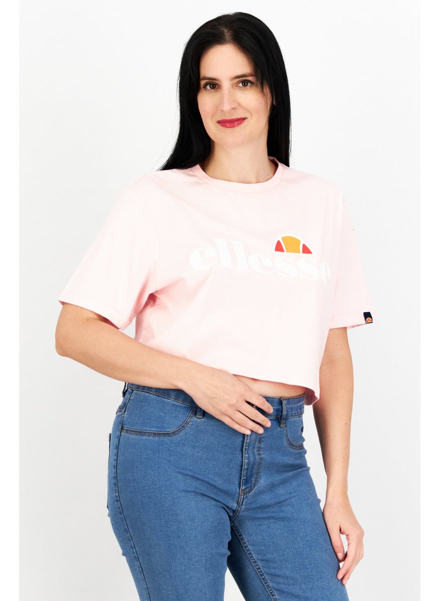 Ellesse Women Crew Neck Short Sleeve Training Crop Top, Pink  - Image 1