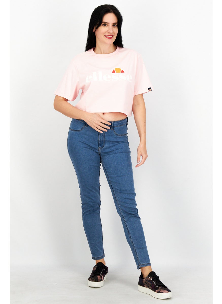 Ellesse Women Crew Neck Short Sleeve Training Crop Top, Pink  - Image 3