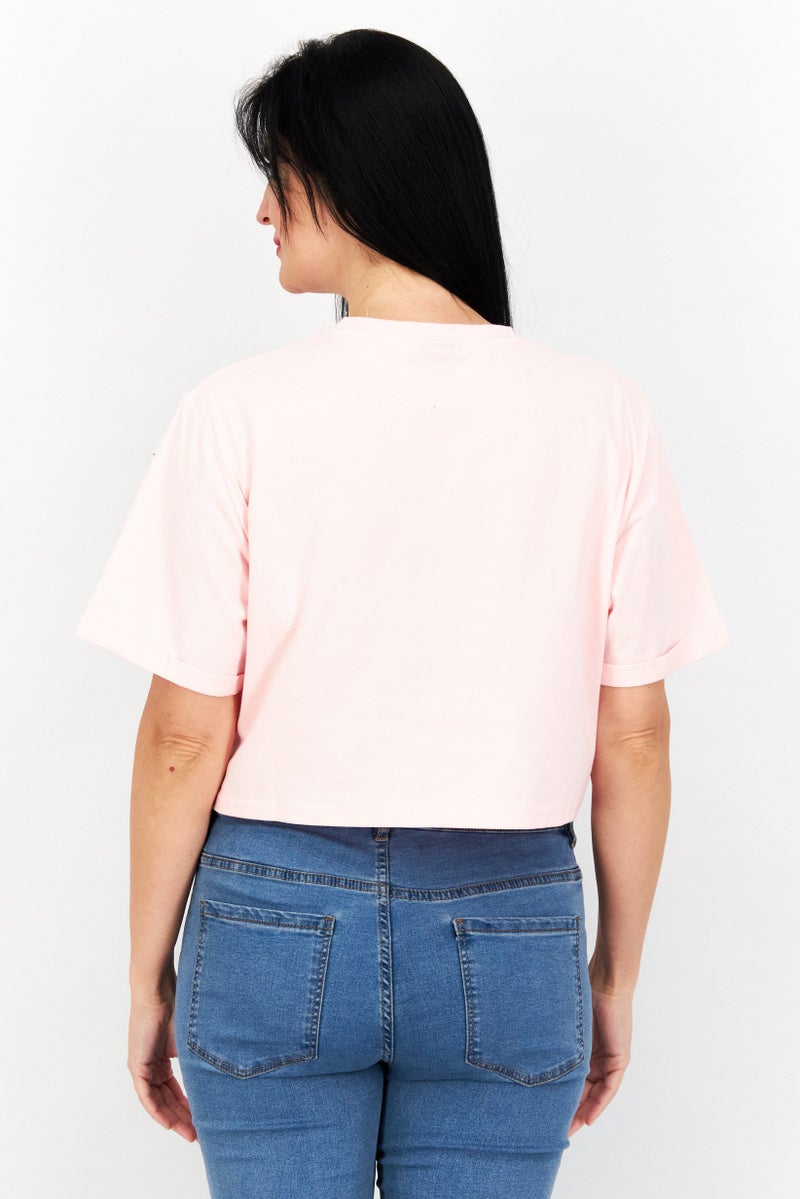 Ellesse تي شيرت قصير الأكمام للنساء بتصميم ياقة دائرية، وردي - Image 4