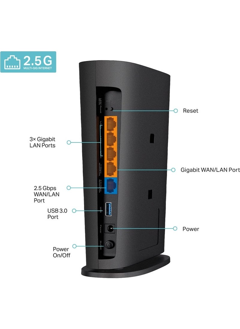 Archer AX80, AX6000 Mbps, 2.5Gbps Ethernet Port, Fiber Supported, 2.5G Gigabit Port, 160 MHz Channel, EasyMesh Compatible, VPN Supported, HomeSheild, 8-Stream Wi-Fi 6 Router