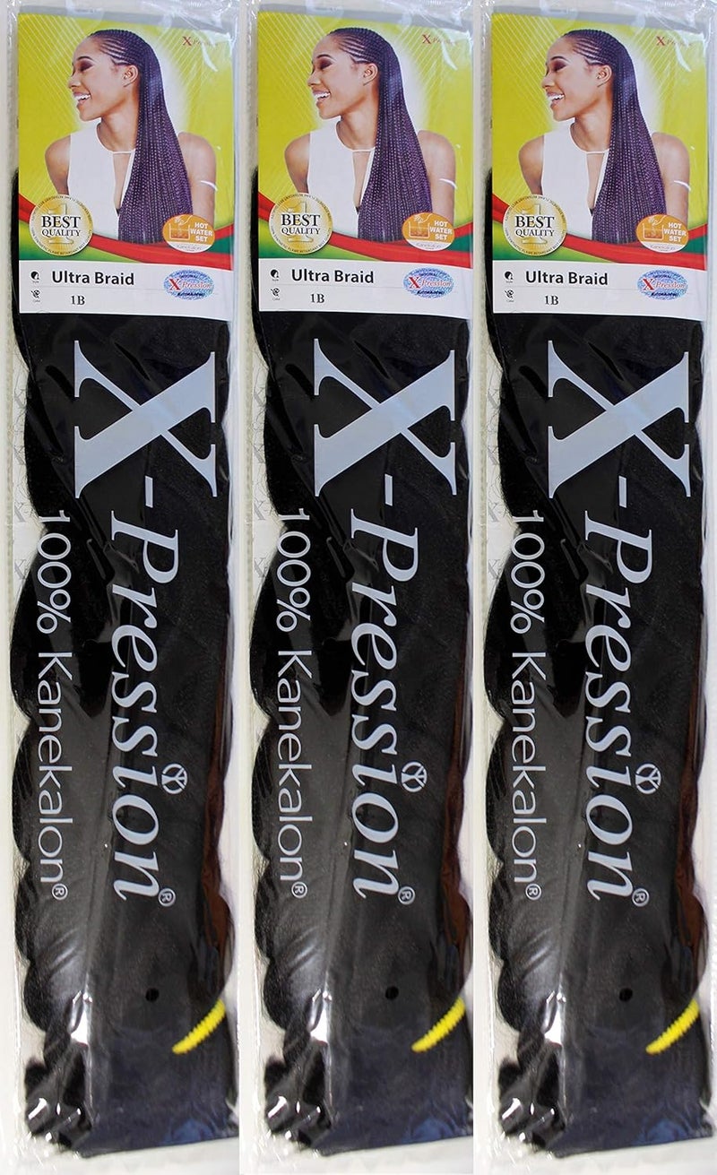 XPRESSION ULTRA BRAID HAIR EXTENSION FOR BRAIDING 82 165g Per Pack 3 PACKS OFFER COLOUR 1B