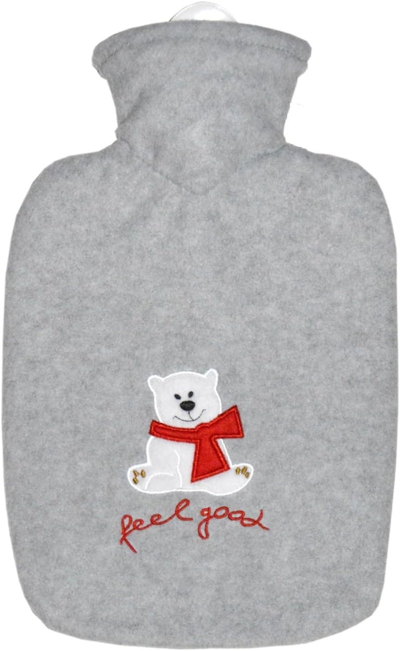 Hugo Frosch Hot Water Bottle with Cover (1,8L Fleece, Grey, Feel Good Bear), Made in Germany, Non-Toxic Certified, Soothing Warmth, Helps Relief Muscle Aches & Pain, Menstrual Cramps 