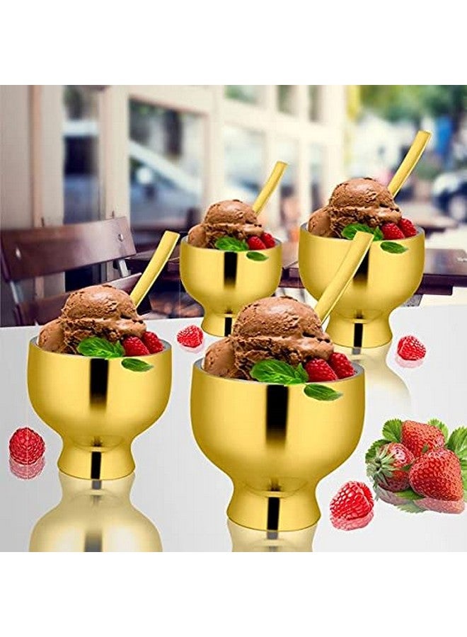 Shri & Sam Shri & Sam High Grade Stainless Steel Ice Cream Bowl Set with Gold PVD Coating,4 Pcs Forte,8.7 cm  - Image 2