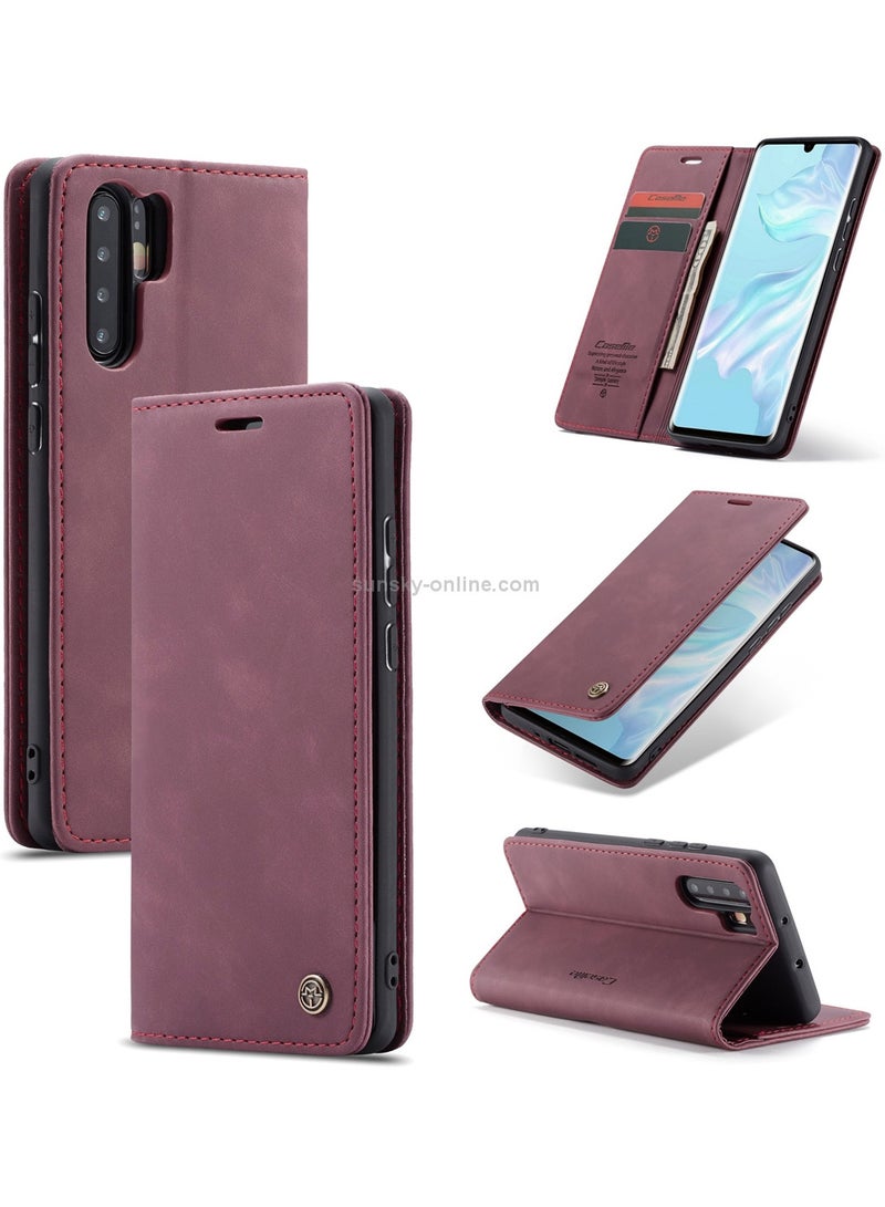 CaseMe Huawei P30 Pro Case Wallet, for Huawei P30 Pro Wallet Case Book Folding Flip Folio Case with Magnetic Kickstand Card Slots Protective Cover - Wine Red - Image 1