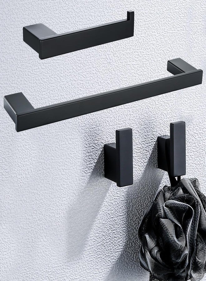 SEABEFORE Matte Black Bathroom Hardware Accessories Set 4 Pieces Bath Towel Bar Set with 18 Inch Towel Bar,Toilet Paper Holder,Towel Hooks,SUS 304 Stainless Steel Wall Mounted Bathroom Towel Rack Set - Image 1