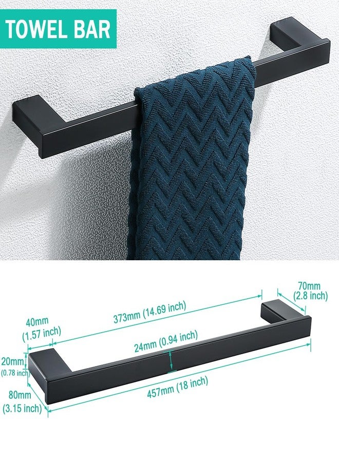 SEABEFORE Matte Black Bathroom Hardware Accessories Set 4 Pieces Bath Towel Bar Set with 18 Inch Towel Bar,Toilet Paper Holder,Towel Hooks,SUS 304 Stainless Steel Wall Mounted Bathroom Towel Rack Set - Image 2