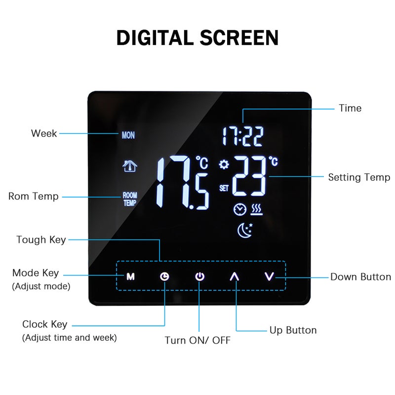 Smart Thermostat Temperature Controller for Electric Heating LCD Display Touch Screen Week Programmable Underfloor Heating Thermostats for Home Office School Hotel - Image 4