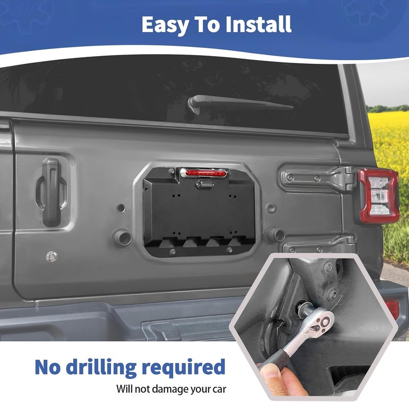 JOSHELA Tailgate Vent Cover License Plate Bracket with Light for Jeep Wrangler JK JKU JL JLU - Image 5