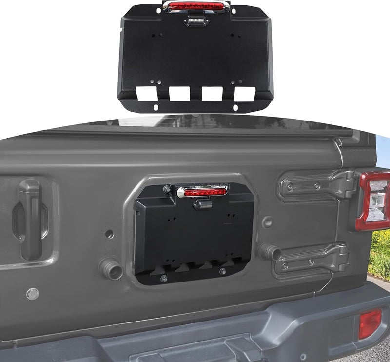 JOSHELA Tailgate Vent Cover License Plate Bracket with Light for Jeep Wrangler JK JKU JL JLU - Image 1