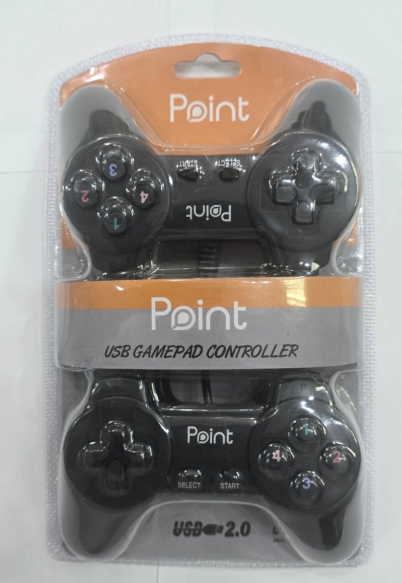 Point Dual USB Wired Gaming Controllers for PC & Laptop, Single Cable 2-Player, Black, 2 Pack with Single Cable Design, - Image 1