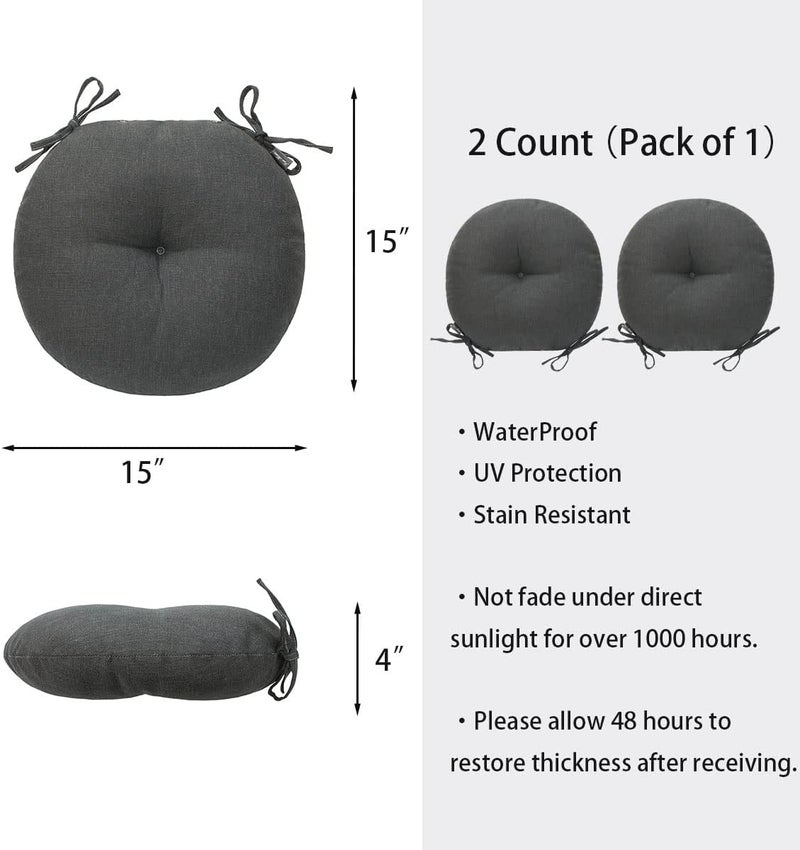 FUNHOME Bistro Chair Cushions 15 inch,Set of 2,Tufted Round Chair Cushions with Ties,15"x15"x4",Water Resistant Round Seat Cushion for Barstool Chairs,Patio Garden Kitchen Outdoor Furniture(Charcoal Gray) - Image 5