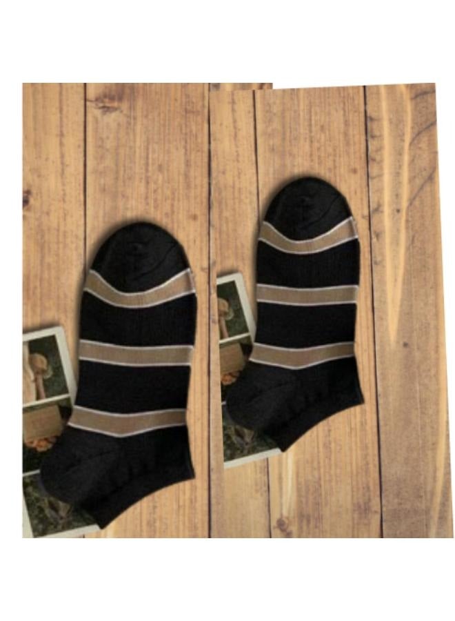 2 Pairs Unisex Ankle Socks – Black Striped Cotton Socks – Casual Everyday Comfort  - Image 1