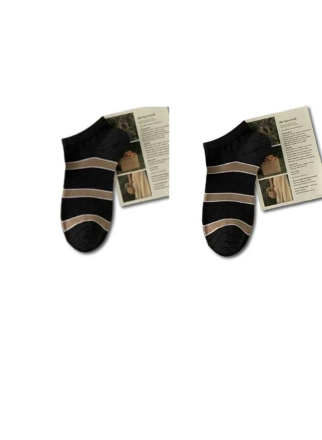 2 Pairs Unisex Ankle Socks – Black Striped Cotton Socks – Casual Everyday Comfort  - Image 2