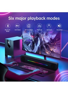 Generic Computer Speakers for PC Desktop Bluetooth 5.0 and 3.5mm Aux in Dynamic RGB Bluetooth Soundbar Portable Dual Speakers Subwoofer Computer SoundBar Speaker for Desktop Laptop Phone Black  - Image 4